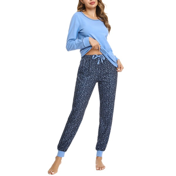 Women Cotton Lounge Sets 2 Pieces Pajamas with Pockets Long