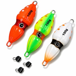 KeiSquare Omok Squid-shaped Luminous Light-emitting 80g 100g 120g Tairaba Head Tairaba Set Necktie Taijig Metal Jig Lure Fishing Red Snapper, Black Bass, Sea Bass, Flounder, Grouper (150g)