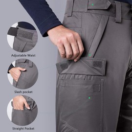 FREE SOLDIER Men's Waterproof Snow Insulated Pants Winter Skiing Snowboarding Pants with Zipper Pockets, Gray, XXX-Large(44-46)/32L