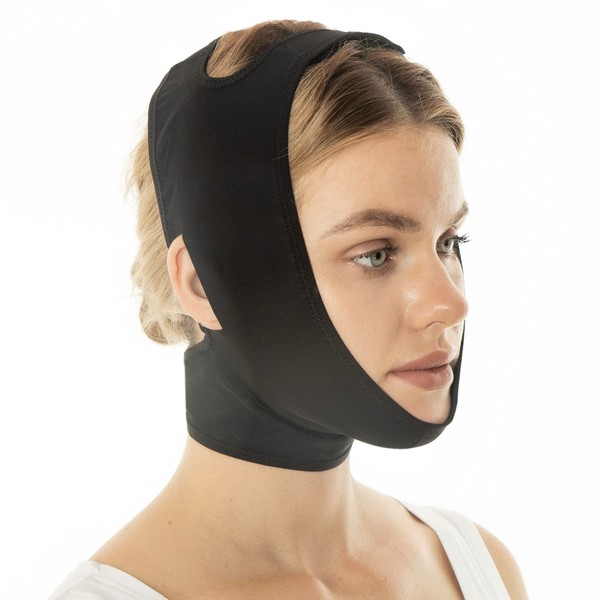 Post Surgery Neck and Chin Compression Garment Wrap Bandage, Face Slimmer, Jowl Tightening, Neck Coverage, Chin Lifting Strap (M)