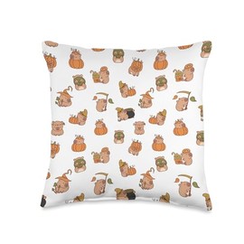 Funny Capybara Pumpkin Autumn Fall Vibes Capybara Pet Rodent Throw Pillow