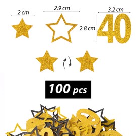 BETESSIN 40th Birthday Decoration - Pack of 100 40th Birthday Confetti Black Gold - Confetti Birthday 40th - Birthday Decoration Women - Table Decoration for 40th Birthday Men and Women
