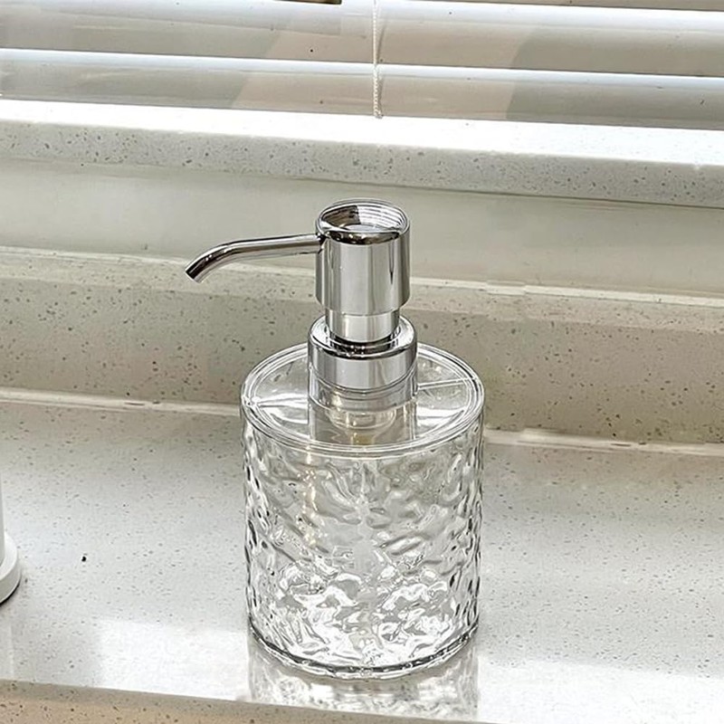 300ml/10oz Empty Transparent Plastic Round Soap Dispenser with Silver Pump