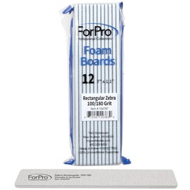 ForPro Professional Collection Rectangular Foam Boards, Zebra, 100/180 Grit, Double-Sided Manicure and Pedicure Nail Files, 7” L x 1.1” W, 12-Count
