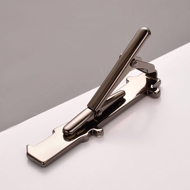RunootPR 2-piece Set Men's Music Note Tie Clip, Silver Black