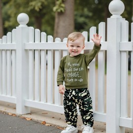 wdehow Toddler Kids Baby Boy Fall Outfits 1T 2T 3T 4T 5T Letter Print Long Sleeve Tops Camouflage Pants Winter Clothes Sets (C-Green, 2-3T)