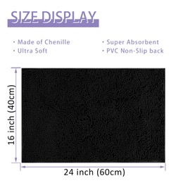 RUN HELIX Non-Slip Bath Mat - 40 x 60 cm, Fluffy Bath Mat for the Bathroom, Long-Haired Absorbent Shower Mat, Bath Mat Non-Slip Washable for Shower, Bathtubs, Toilet Decoration (Black)