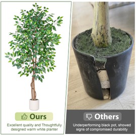 VIVATREES 6FT Artificial Ficus Tree with White Planter, Realistic Faux Silk Indoor Outdoor Plant for Home Office Living Room, Porch, Garden Decor