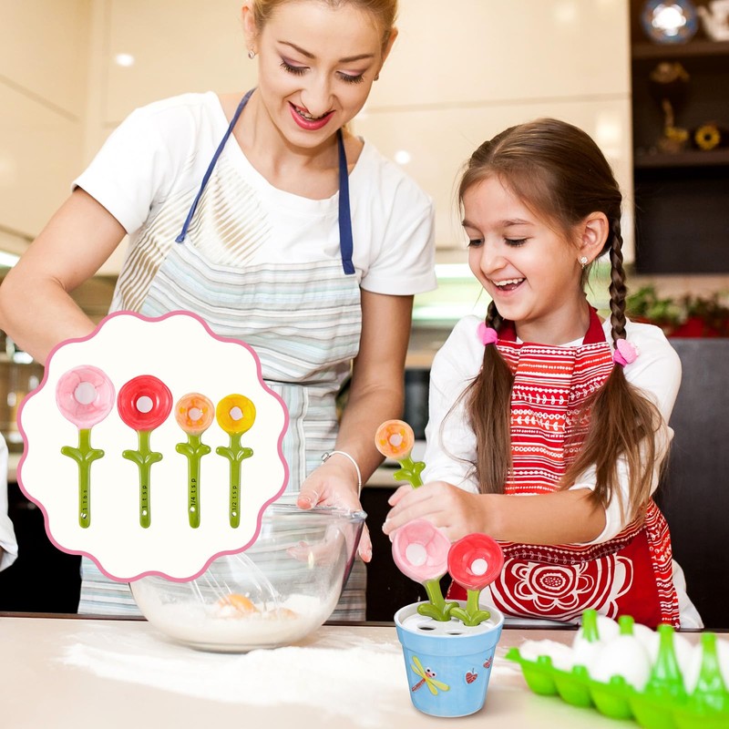 Flower Measuring Spoons Set in Pot - Ceramic Baking Measuring