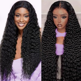 Niu Mei 30 Inch Deep Wave Lace Front Wigs Human Hair 210 density 13x6 HD Transparent Lace Front Wigs Human Hair Glueless Wigs Human Hair Pre Plucked Deep Curly Human Hair Wig for Women