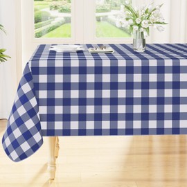 Smiry - Mantel rectangular de vinilo impermeable con parte trasera de franela, mantel lavable a cuadros para comedor, interior y exterior (azul marino y blanco, 54 x 78 pulgadas)