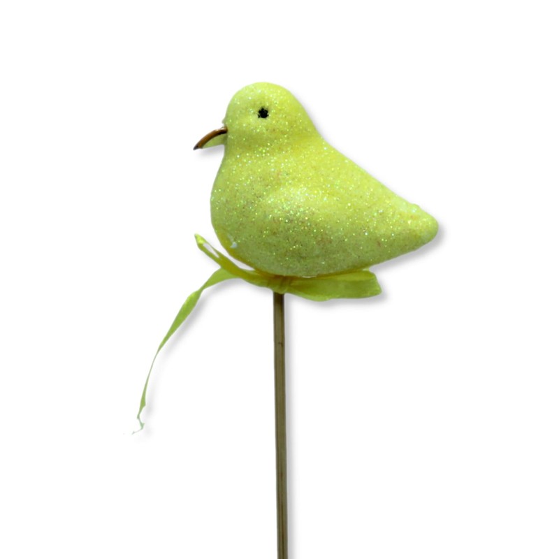 Flower Stakes Glitter Bird Yellow 6 x 25 cm Pack