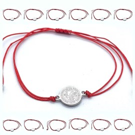 trendy Red String Saint Benedict Medal Bracelet Adjustable 6in-10in Religious Pack x12