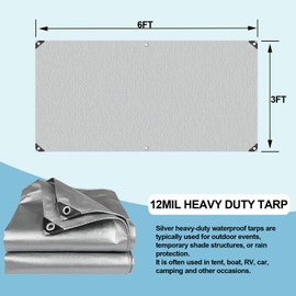 Tarps Heavy Duty Waterproof - Plastic Tarps with Grommets 12 Mil Silver Thick Protective Tarpaulin Covers for Outdoor Under Tent Camping Boat Patio Pool RV Pool