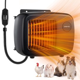 Dreyoo Dog House Heater with Thermostat, Pet House Heater with 6FT Anti Chew Cord and Safe Overheat Protection, 2 Heating Mode (200/400W) Pet House Furnace for Dogs Chicken Coops Rabbits(Black,1 Pcs)