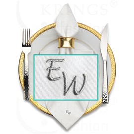 Pack of 6 cloth napkins with monograms high quality embroidery; napkin colour white, size 50 x 50 cm, embroidery colour selectable.