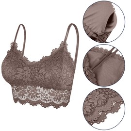 Duufin Pack of 5 Lace Bra Bralette Lace Padded for Women and Girls, 5 Colours, White, black, beige, steel blue, rosy brown