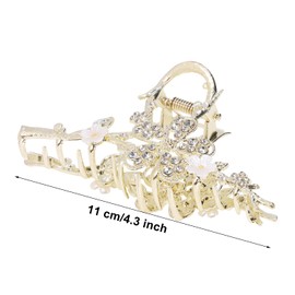 Metal Hair Claw Penta Angel Non-Slip Large Gold Butterfly Flower Hair Clip Holder Clamp Hair Barrette Accessory for Women Girls Long Thick Thin Curly Hair (Rhinestone Flower)