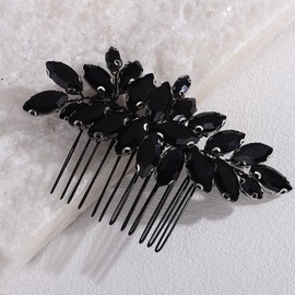 Lenjicons Sparkling Black Rhinestone Hair Comb Wedding Hair Accessories Handmade Rhinestone Headpiece Teardrop Rhinestones Hairpiece for Wedding Women (black)