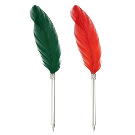 PATIKIL 1.0mm Feather Ballpoint Pens Bulk, 2Pcs Black Ink Vintage Plated Rod Quill Writing Pens for Office Wedding Guest Signature Style 2, Red/Green