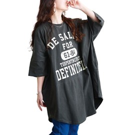 [ゴールドジャパン] 大きいサイズ レディース チュニック 5分袖 ロゴ Tシャツ ドルマン ストレッチ 伸縮 春コーデ 春 夏 秋 cros-130468 LL-3L スミクロ