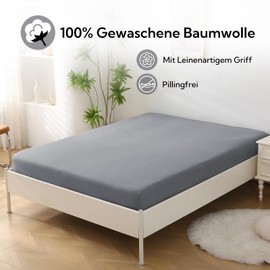 SOULFUL Fitted Sheet 140 x 200 cm, 100% Washed Cotton Flat Sheet up to 25 cm Mattress Height, Breathable with Linen-Like Handle, Oeko-Tex Certified, Dark Grey