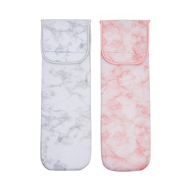 Glamlily Neoprene Hair Tool Bag - Heat Resistant Travel Curling Iron Case - Marble Flat Iron Sleeve - Hook & Loop Closure Straightener Case for Traveling - 2-Pack, 5 x 15 x 0.5 in