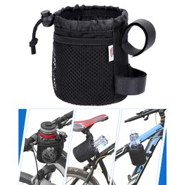 kemimoto Bike Cup Holder, Bike Water Bottle Holder Bicycle Handlebar Drink Holder with Mesh Pockets Phone Bag for Cruiser, Mountain Bike, Scooter, Folding, Road Bike, Wheelchair 1 Pack