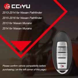 cciyu X 1 Remote UNCUT ignition key fob 5 Buttons Keyless Entry Remote Fob 433 MHZ 47 chips for SUV 13 14 15 16 for Nissan Pathfinder Murano with FCC/OE S180144008 KR5S180144014 7812D- S180014
