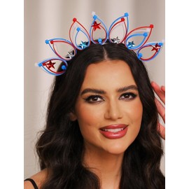 Blindery Independence Day Headbands Light Up 4th of July Hair Band Star Head Hoop Memorial Day Patriotic Party Accessories for Holiday (bule, normal)