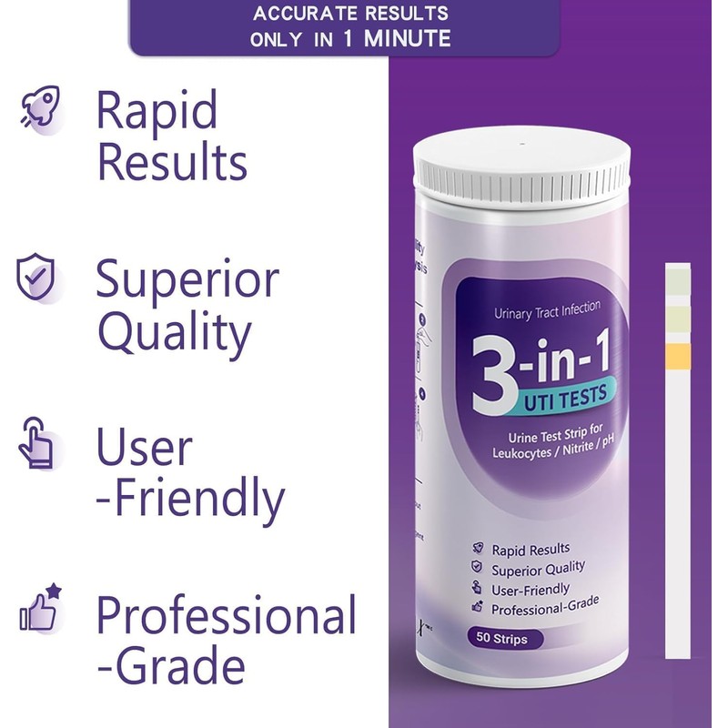 AssuTest UTI Test Strips - 3-in-1 Advanced Urinary Tract Infection