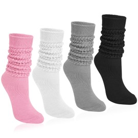 Justay 4 Pairs Women Slouch Socks Soft Knee High Scrunch Slouchy Socks Knit Tube Extra Long Socks for Women