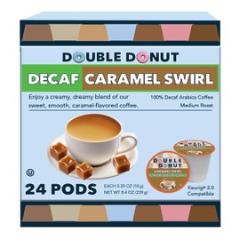 Caramel Swirl Medium Roast Decaf Flavored Coffee Pods for Keurig K Cups Makers from Double Donut, 24 Capsules