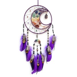 7 Chakras Dream Catchers Moon Tree of Life Dream Catcher Violet Feather Dreamcatcher Wall Decor with Rainbow Healing Crystal Stone Wall Art Hanging for Bedroom Home Decor Bless Gift Wedding Party