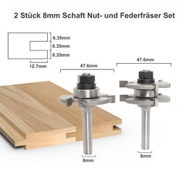 Sinoprotools Set of 3 Milling Cutter Set, 8 mm Shank for Electric Routers, Wood Cutter -45 Degree Lock Miter Router Bit & Groove and Spring Cutter with 4 Bearings for Wood Cutter Tool and DIY