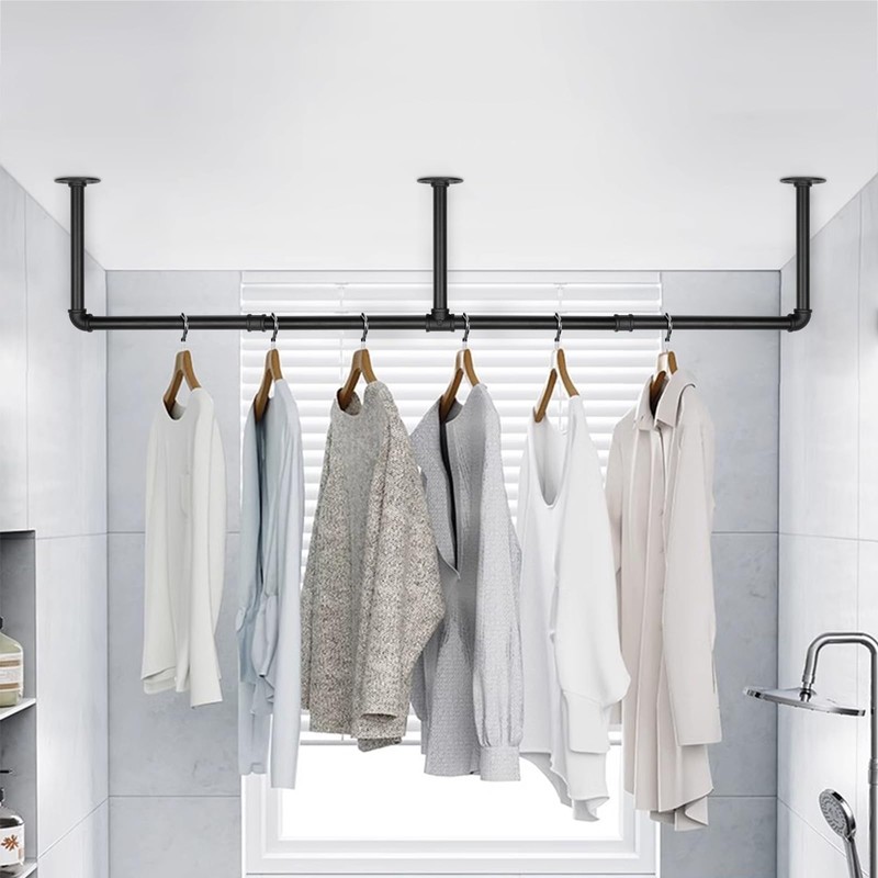 Jeasor Industrial Iron Pipe Clothes Hanging Bar DIY Wall-Mounted Garment