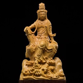 Hannong Kwan Yin Sitting Statues, Premium Natural Boxwood Carving, Wooden Buddhist Statues, Buddhist Art, Yellowtail, Kwan Yin Sculpture, Kwan Yin Bodhisattva, Comes in Exclusive Gift Box, Care Guide Included