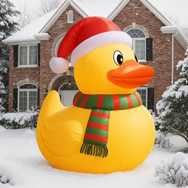 RoundFunny 6Ft Christmas Duck Inflatable with Built in LED Lights Xmas Blow-Up Lawn Decoration for Winter Home Garden Yard Holiday Party Indoor Outdoor Decor
