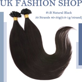 UK-Fashion-Shop Extensions Real Hair Bondings 1 g Remy Real Hair Extensions Bondings U Tip Human Hair 50s - Natural Black #1B (40 cm)