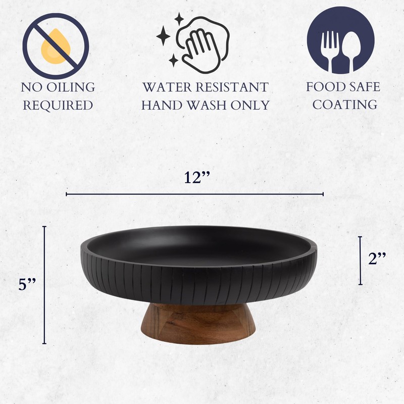 LAVAUK Mango Wood fruit bowl, Decorative black bowl with natural