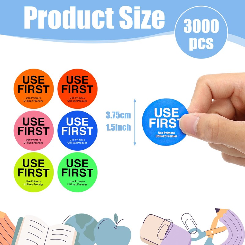 Molain 3000 Pcs 1.5 Inch Use First Stickers, 6 Rolls