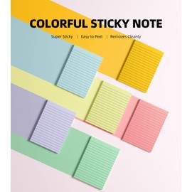 RHAWOM Sticky Notes Lined 4x6,Pastel Colors with Lines,Super Sticking Power,Big Colorful Memo Pad,Office Suppliers