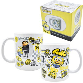 FUNKIDS Taza para Bebidas Calientes, Café, Capucchino, Infusiones o Té con Diseño Original Estampado de Minions, The Rising of Gru de Cerámica 340 mililitros con Caja de Regalo