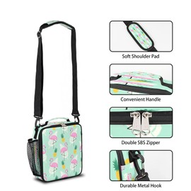 Flamingo Kids Lunch Box Pineapple Insulated Lunch Bag Tote for Girls Boys, Cooler Freezable Meal Prep Bag with Shoulder Strap Waterproof Lunch Container for School Office Picnic