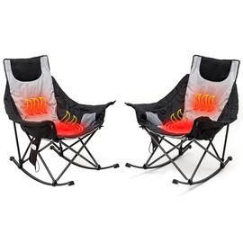 SUNNYFEEL Oversized Heated Camping Chair 2 Pack, Folding Rocking Camping Chairs with Luxury Padded Recliner,Carry Bag, 500 LBS Heavy Duty for Lawn/Outdoor/Picnic/Patio, Portable Rocker Camp Chair