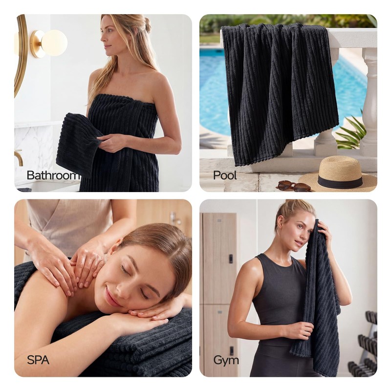 ecolook Black Bath Towel Set of 2, 31 x 63