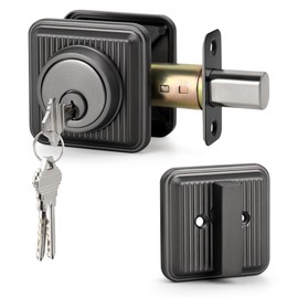 LOQRON Stripes Style Single Cylinder Deadbolt, Square Heavy Duty Keyed Deadbolt Lock for Exterior Entrance Front Door Security, Antique Nickel