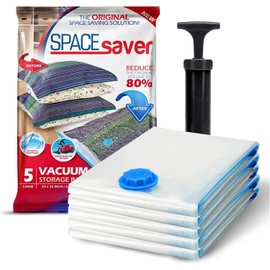 5 Pack Large Vacuum Storage Bags for Comforters, Blankets & Clothes – Vacuum Sealed Compression Bags with Hand Pump – Space Saver Storage Bags for Bedding, Moving, Travel & Organization