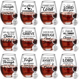 Shellwei 12 Set Christian Gifts for Women Include 12 Christian Wine Glass 12oz Funny Wine Glass 12 Bible Verse Keychain Christian Keychain for Women Christmas Gifts for Men Women Coworker Birthday