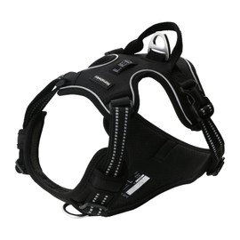 Rasolamo Hamshmoc Dog Harness, Reflective Soft Breathable Mesh Oxford Harness for Dogs, 2 Metal Rings & 4 Adjustable Buckles Pet Vest Easy Control Handle for Training and Walking (Black, XS)